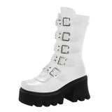 Brand Design Big Size 43 Black Gothic Style Cool Punk Motorcycles Boots Female Platform Wedges High Heels Calf Boots Women