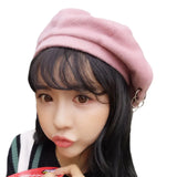 Winter Hats Ring Wool Berets French Artist Beanie Women Ski Cap Solid Warm Sweet Girl