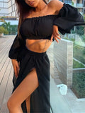 Women Fashion Print Perspective Party Suit Two Piece New Sexy Wrap Chest Short Top Slit Skirt Suit 2022 Summer Casual Beach
