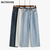 Summer New Stylish Women Wide Leg Denim Pants High Waist Button Ladies Straight Jeans Trouser Casual Female Solid