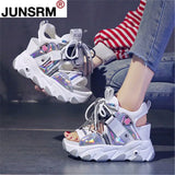 Chunky Platform Sandals Fashion Summer Mixed Colors 9cm Wedge Female Beach Shoes Sweet Campus Style Open Toe High
