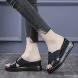 Size One Line Slippers Female 2024 Summer New Thick Bottom Slippers Female Cake Slope With Fashion High Heel