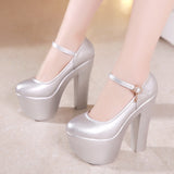 Catwalk Model Catwalk Shoes Female Super High Heels 15Cm Thick Heel Waterproof Platform Round Head Nightclub Single Shoe