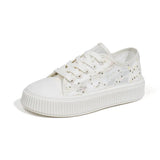 Breakj Summer New Korean Ins Breathable Small White Shoes Women's Hollow Out Casual Board Shoes Thick Platform Joker Loose Cake Shoes