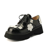 French Retro Sweet Lolita Loafers Wedges Cute Flowers Genuine Leather Lace Up Gothic JK Uniform Shoes High Heel Platform