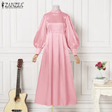 Bohemian Party Satin Dress Vestidos ZANZEA 2022 Casual Puff Sleeve Maxi Long Dress Sundress Casual Solid A-line Oversized Robe