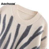 Autumn 2021 Women Basic O Neck Printed Sweater Vintage Batwing Long Sleeve Jumper Tops Female Casual Loose