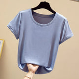 Popular Light Thin High Elastic Fashion Casual Round Collar Short Sleeve T-Shirt Brand High Quality Pure Cotton Women'S