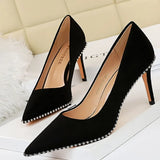 Shoes Black Heels Metal Beads Woman Pumps Suede High Heels Stiletto Wedding Shoes Women Heels Female Plus Size 41 42