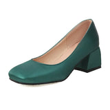 Female Spring Summer 2022 Dress Shoes PU Leather Elegant Chunky Med Heel Slip on Shallow Footwear Women Daily Casual