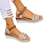 Breakj New Large-Size Thick Bottom Slope And Casual Sandals Women Buckle High-Heeled Fabric Fish Mouth