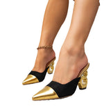 Breakj Women's Shoes Gold High Heels Color Women's Shoes Shaped And Fashion Tips After The Hollow High Heels Simple