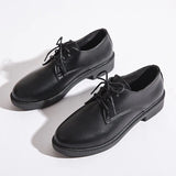 Platform Flat Oxford Shoes Black Lace Up Leather Casual Round Toe Spring Autumn Shoes Heighten Waterproof Shoes Plus