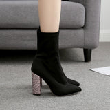 Net Red Model Elastic Cloth Thick With High Heel Women's Boots 259-4 Have To Do 40 Yards