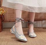 Breakj Shoe Net Shoe Sandals Bag Root Embroidered Cloth Shoes Low Heel Women's Shoes 2023 New National Wind New