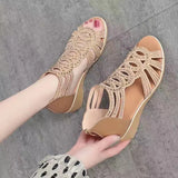 Woman Sandals Women Cyrstal Comfortable Pumps Ladies Fashion Wedges Female Rome Bling Hollow Out Shoes Women's Zip