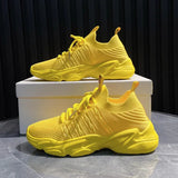 Platform Sneakers Breathable Mesh Lace Up Casual Female Shoes White Yellow Korean Fashion Summer