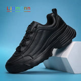 Spring Leather Chunky Sneakers Women's Sports Shoes Ladies Thick White Black Sneakers Women Tennis Vulcanized Shoes