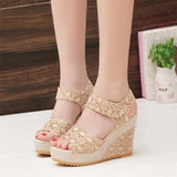 Breakj Summer New Slope And Fish Mouth Sandals Women's Casual Loose Cake Thick-Sed High-Heeled Magic Sticker Women's