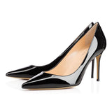 Pointed Black Riveted High Heels Ladies White Apricot Lacquered Leather Wedding
