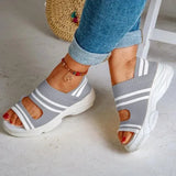 Fashion Sandals Women Mesh Hollow Out Ladies Sandals Flat Low Heels Comfy Durable Stripe Women Shoes Large Size