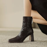 Zipper Grasps Skinny Boots 2024 Autumn And Winter New Thick Heels, High Heels And Fashionable Leather Short