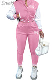 Pink Printed Baseball Coat Pants Two Piece Sets Spring Fall Outfits Womens Track Suits Casual Fashion Streetwear