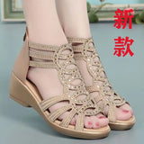 Woman Sandals Women Cyrstal Comfortable Pumps Ladies Fashion Wedges Female Rome Bling Hollow Out Shoes Women's Zip