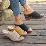 Breakj Women Large-Size Slopes And Summer New Fish Mouth Hollow Breathable Wear Thick-Bottomed Slippers