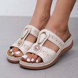 Breakj Slippers Female 2023 Summer New Large Size Flat Bottom Slope With Hollow Diamond Embroidered