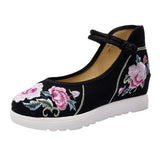 Breakj White Sole Embroidered Cloth Shoes High Heel Slope Canvas Embroidered Women's Singles Shoes Lace Retro National Style Cloth