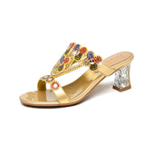 Slippers Women Wear Fashionable Water Drill Sandals Summer New Open-Toed Sandals Low-Heeled