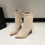 Breakj 2025 New Women's Boots Fashion Velvet Fine And Mid-Sleet Boots Tips High And Fashion