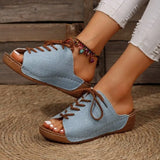 Breakj Women 2024 New Roman Wedge Platform Women Sandals Bow Tie Lace Decorative Shoes Plus Size