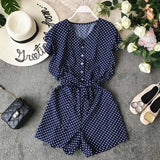 2020 Summer High-waist Casual Resort Playsuit Single Breasted V-neck Fashion Broad-legged Sashes Women Beach