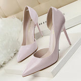 Breakj Korean Version Of Fashion Simple Thin With High Heel Lacquer Leather Shallow Mouth Hollow Out Sexy Thin