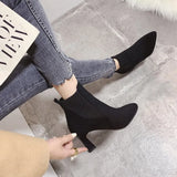 Boots Women's New Pointed Thick Heel High Heels Net Red Thin Boots Elastic Short-Shot Women's Boots In The Autumn And Winter Of