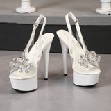 Breakj Rhinestone Fish Mouth Shoes Nightclub Fine Heel Stilettos 13CM Car Model Sandals Female Runway Steel