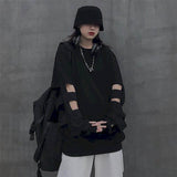 Street Tshirt Women T Shirt Couple Hip Hop Loose Hollow Black Long Sleeve Student Gothic Punk Clothes Plus Fashion