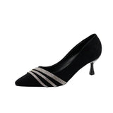 High Heels, Women's Tips, Fall 2023, New Fashion Water Drill, Shallow Single Shoes, Black Workplace Women's