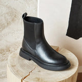Genuine Leather Chelsea Boots Woman Med Heel Ankle Boots Platform Block Heel Short Boots Female Shoes Autumn Winter