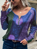 Spring Vintage Printed Chic T Shirts Womens 2022 Fashion O Neck Long Sleeves Loose Zipper Sweatshirts Office Elegant T