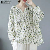 Bohemian Autumn Beach Floral Printed Blouse ZANZEA Women Vintage Casual Loose Long Tops Tunic Chemise Fashion Blusas