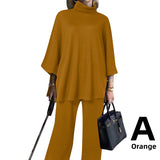 Celmia 2022 Spring 2pcs Knitted Pant Sets Women High Collar 3/4 Sleeve Top Fashion Wide Leg Long Pants Casual Loose Brushed