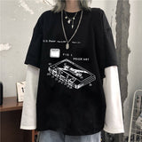 Harajuku Fake Two Piece T-Shirt women Hip Hop Streetwear Long Sleeve Printed Oversized Mens Tees Casual Loose