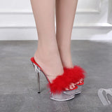 Breakj Maomao Sexy Super High Heels 15CM Thin Heel Waterproof Table Slippers Transparent Crystal Shoes Wedding Shoes Banquet High