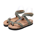 2023 New Summer Women Cork Sandals Gladiator Beach Buckle Strap Solid Casual Outside Sandalias