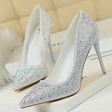 Shoes Rhinestone Woman Pumps Fashion Wedding Shoes Women Basic Pump Stiletto Heels 10cm 7cm Heeled Shoes High