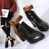 AutumnWomen Ankle Boots Black Chunky High Heel 7CM Color Matching Buckle Bota Back Zip Casual Female PU Learther Botines
