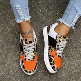 Sneakers Shoes Leopard Patchwork Women Flats Lace Up Breathable Vulcanized Shoes For Female Autumn Ladies Walking